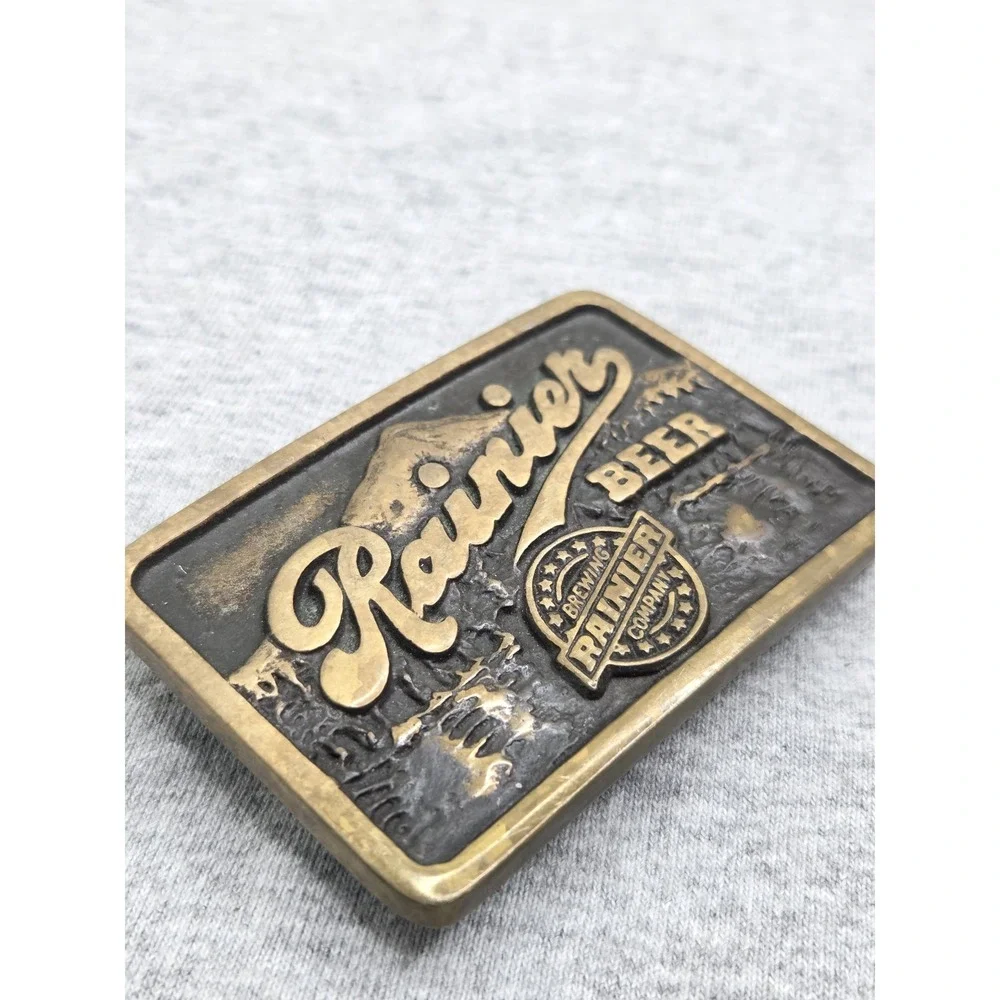 Rare Handmade AnaCortes Brass Works Rainier Beer Belt Buckle Made in USA Vintage